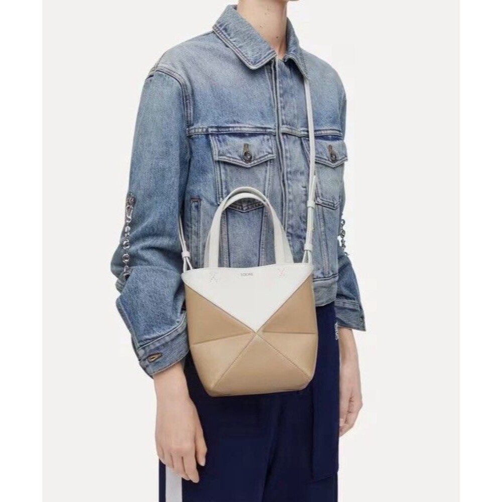 Loewe Bi-color Mini Puzzle Fold Tote Bag Soft White Paper Craft New with tag